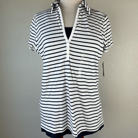NWT Liz Claiborne Striped Polo Top Size M - Picture 1 of 9